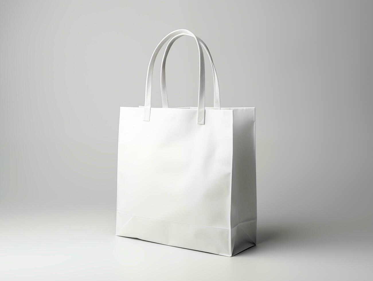 AI generated Blank empty white paper shopping bag mockup isolated photo