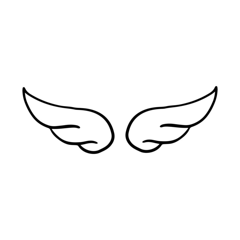 Doodle wings. Cartoon bird feather wings, religious angel wings ink ...