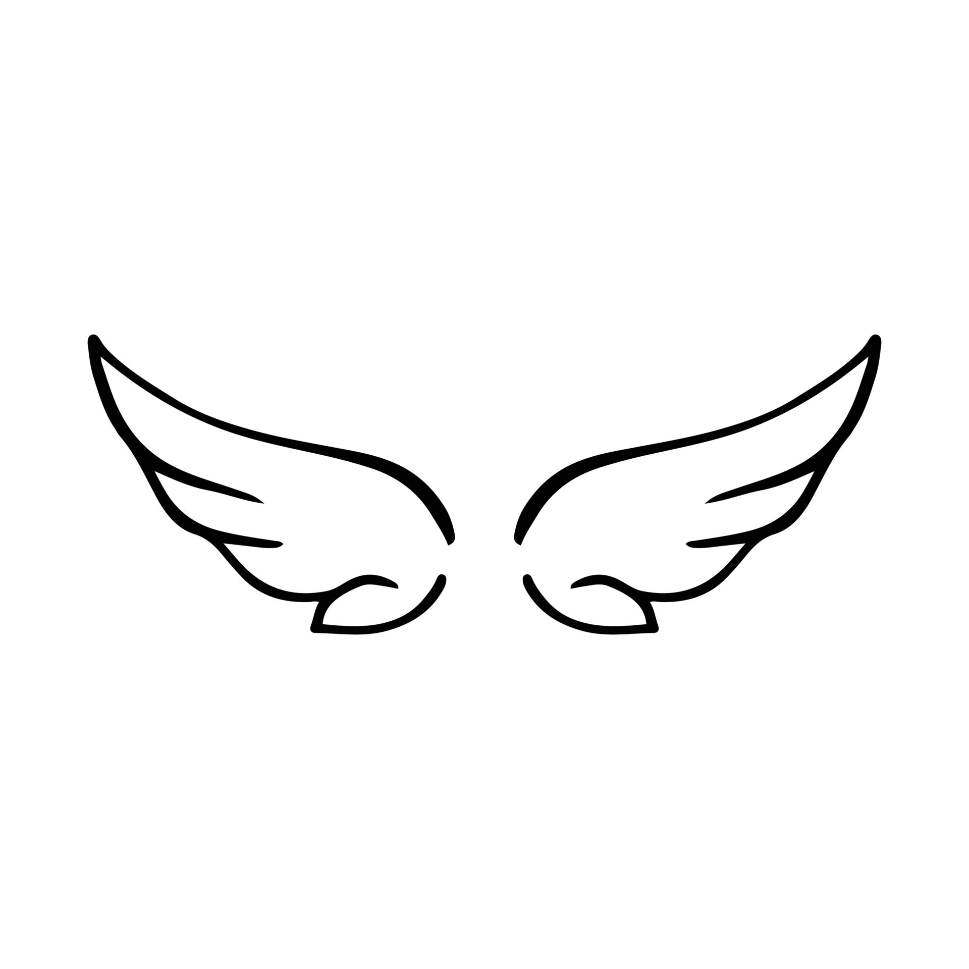 Doodle wings. Cartoon bird feather wings, religious angel wings ink ...