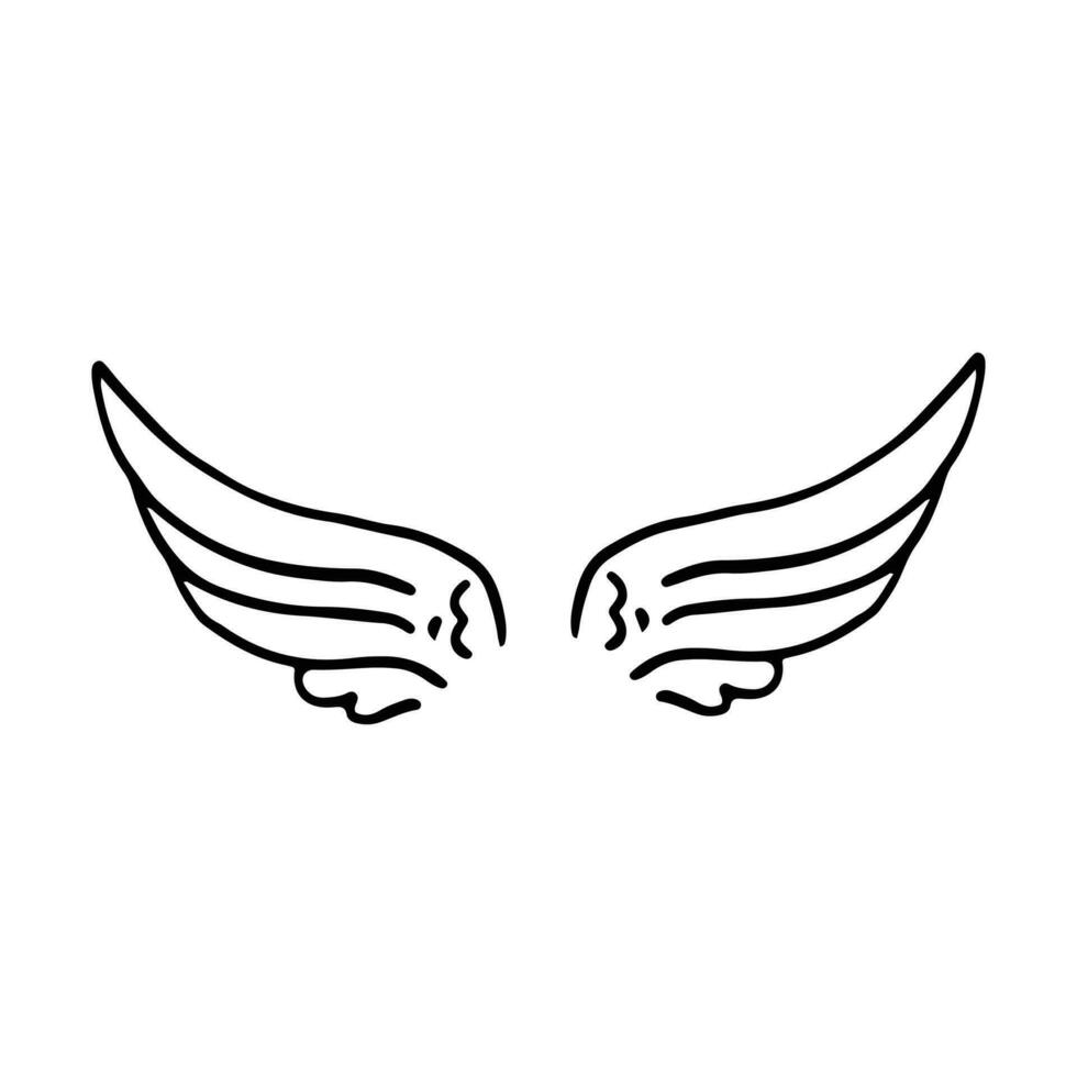 Doodle wings. Cartoon bird feather wings, religious angel wings ink ...