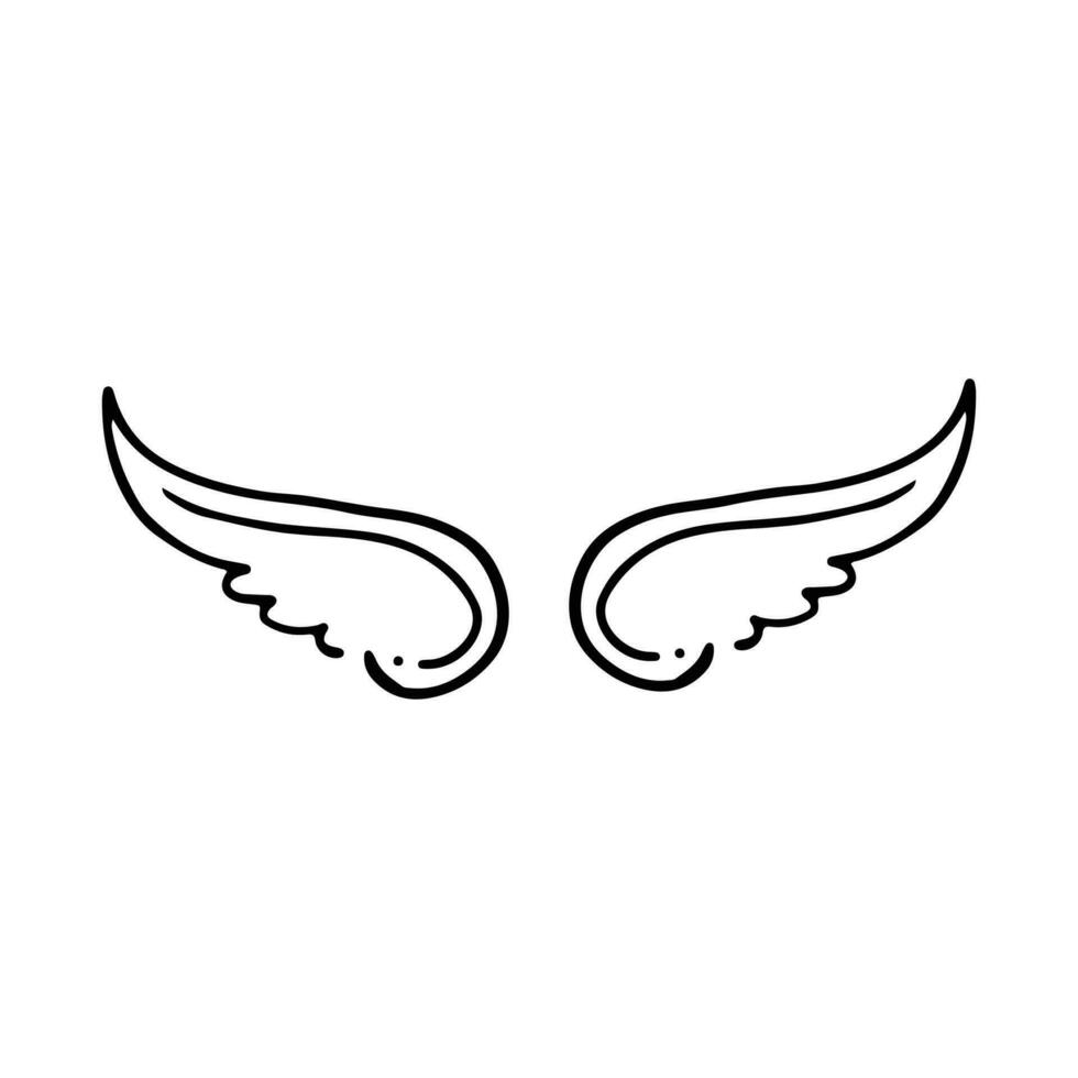 Doodle wings. Cartoon bird feather wings, religious angel wings ink ...