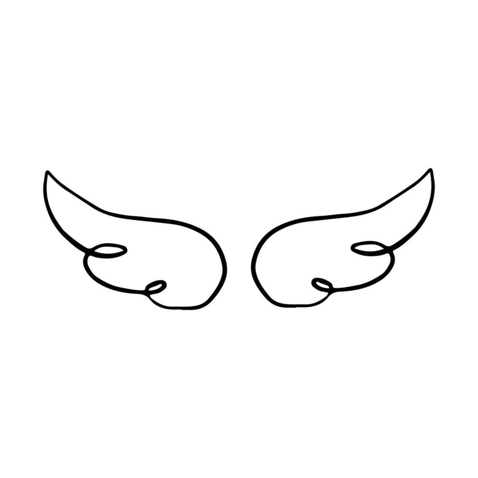 garabatear alas. dibujos animados pájaro pluma alas, religioso ángel alas tinta bosquejo, negro tatuaje silueta. vector mano dibujado espada ala bosquejo conjunto para heráldico símbolo emblema en blanco antecedentes