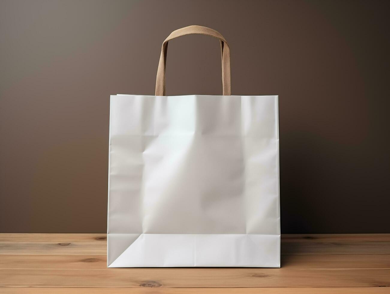 AI generated Blank empty white paper shopping bag mockup isolated photo