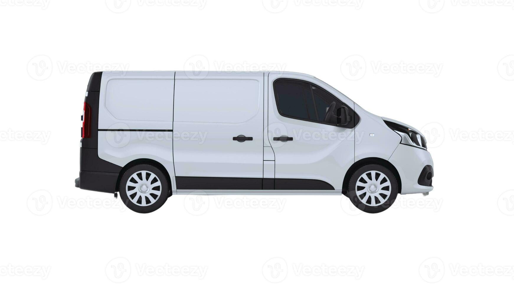 Editable Delivery Van Mockup, Realistic Cargo Transportation Vehicle Template Isolated on White Background for Branding and Advertising Design photo