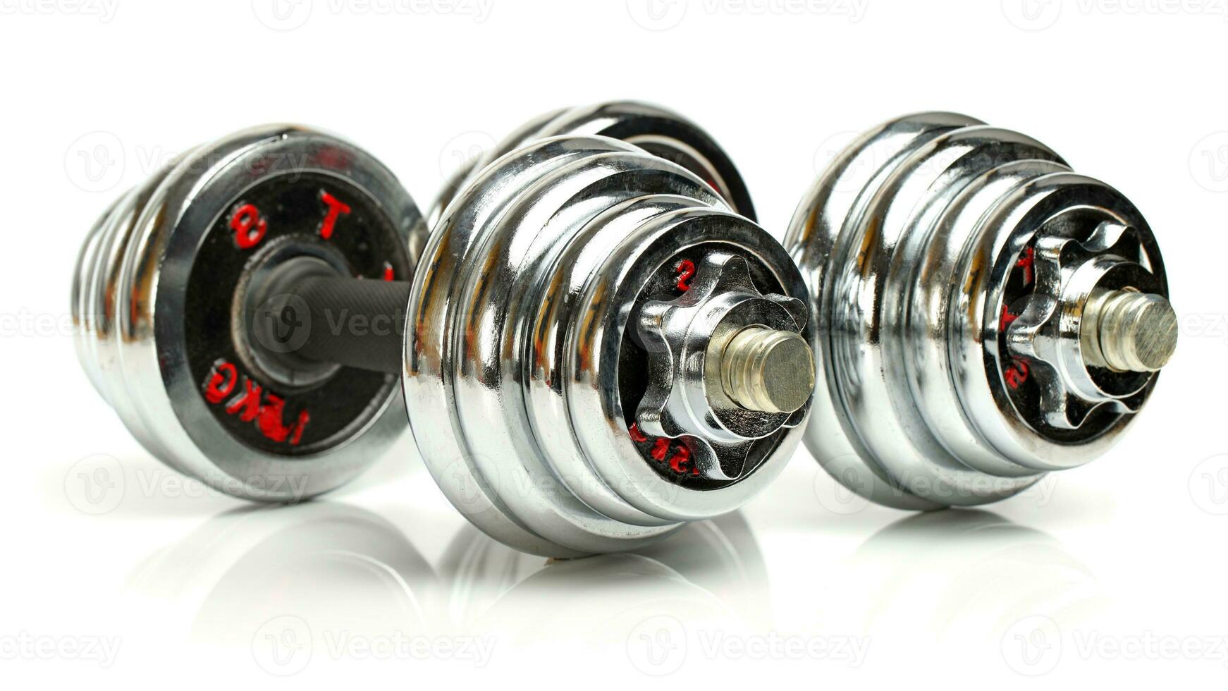 Isolated Dumbbell Concept. Fitness Equipment for Gym Workout, Strength Training, Bodybuilding, and Powerlifting photo