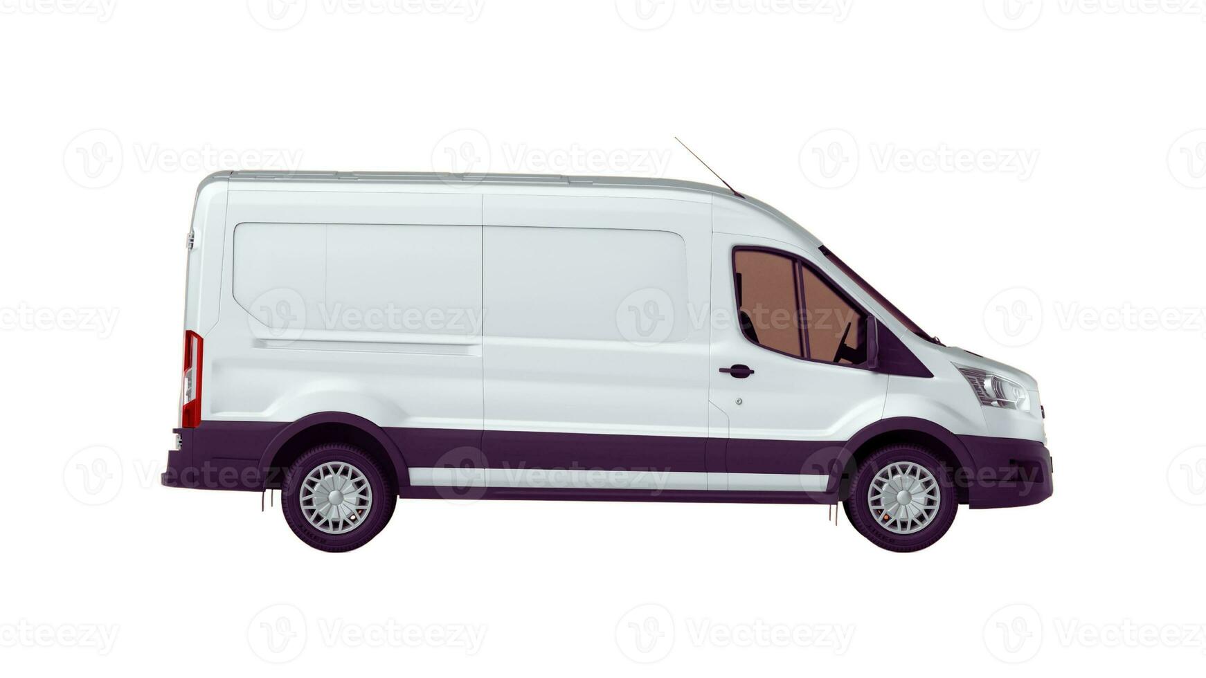 Editable Delivery Van Mockup, Realistic Cargo Transportation Vehicle Template Isolated on White Background for Branding and Advertising Design photo