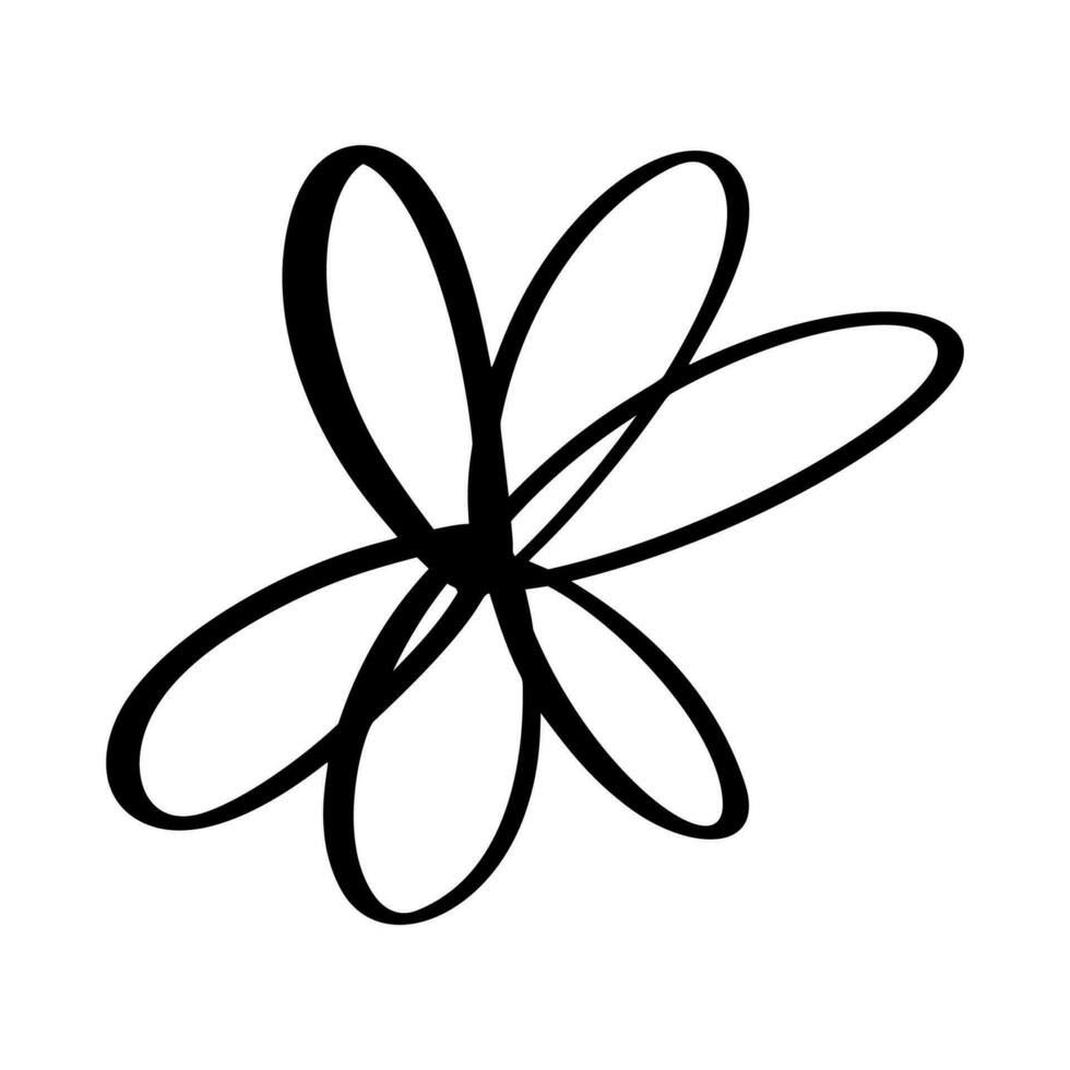 Black hand drawn simple flower. Love romantic element painted brush. Ink vector illustration. design element for Valentine day greeting card, wedding invitation