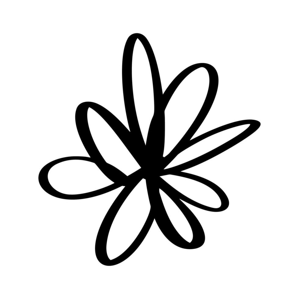 Black hand drawn simple flower. Love romantic element painted brush. Ink vector illustration. design element for Valentine day greeting card, wedding invitation
