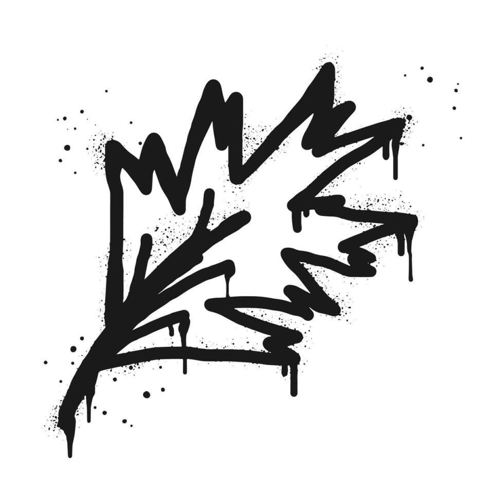 Spray painted graffiti leaf sign in black over white. leaves drip symbol.  isolated on white background. vector illustration