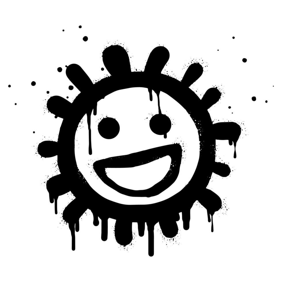 Spray painted graffiti Sunshine icon. sunny day face symbol. isolated on white background. vector illustration
