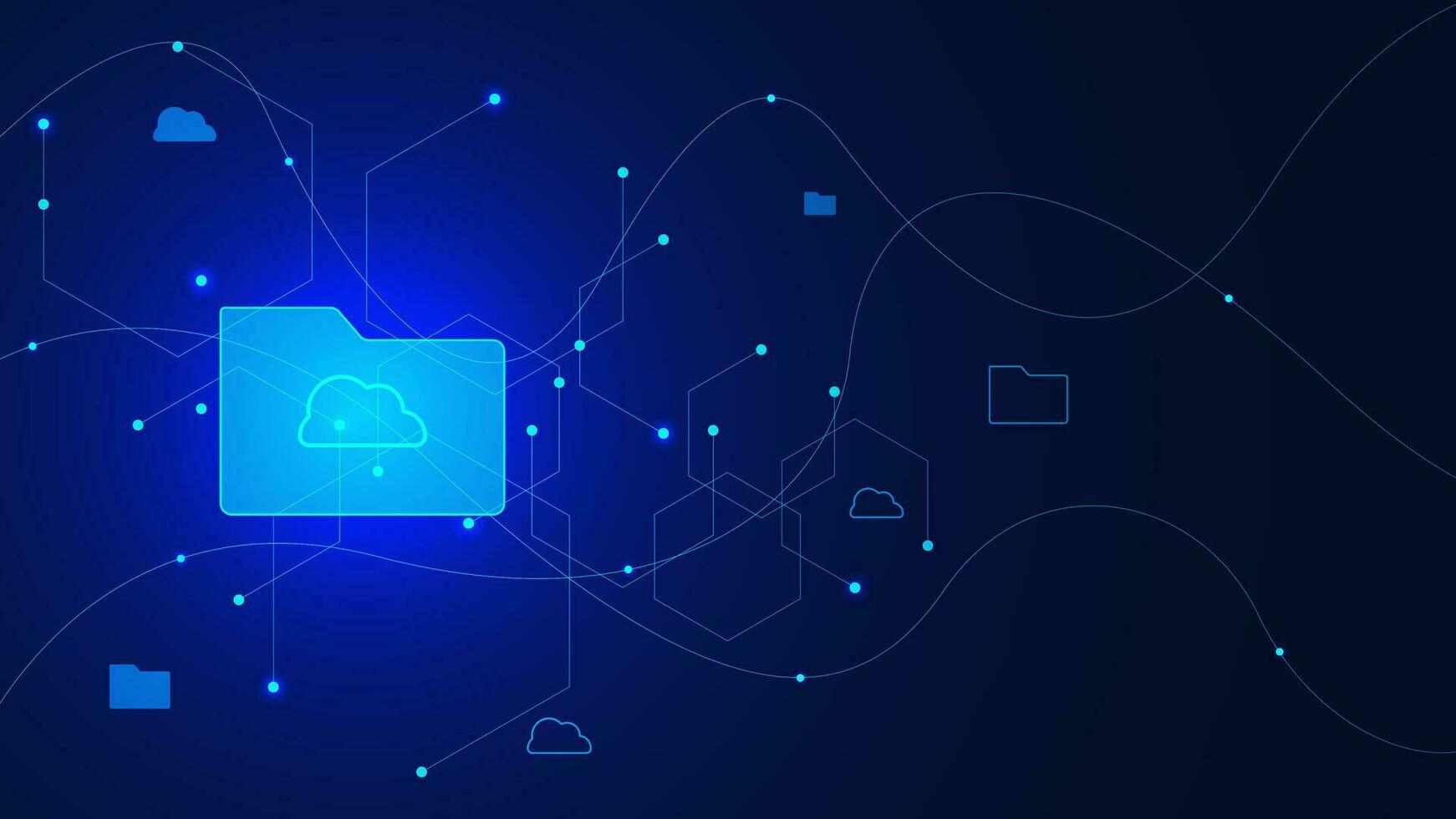 Blue digital document folder and data transfer concept design. Modern technology background. Vector illustration.