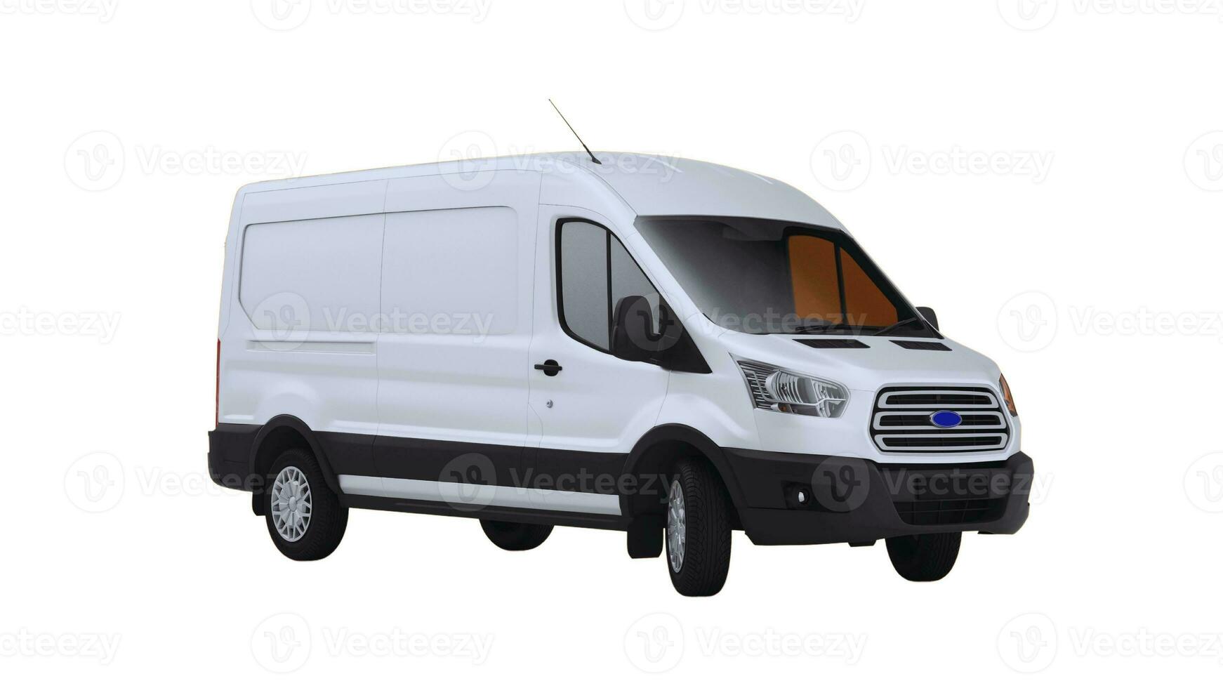 Editable Delivery Van Mockup, Realistic Cargo Transportation Vehicle Template Isolated on White Background for Branding and Advertising Design photo