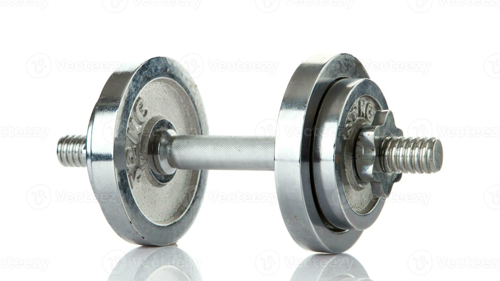 Isolated Dumbbell Concept. Fitness Equipment for Gym Workout, Strength Training, Bodybuilding, and Powerlifting photo