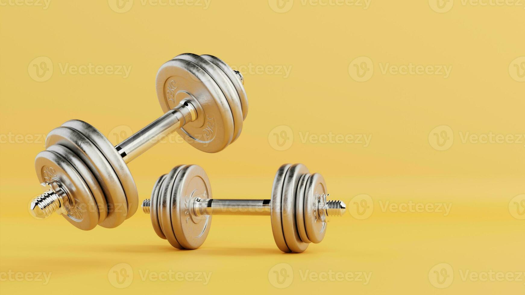 Isolated Dumbbell Concept. Fitness Equipment for Gym Workout, Strength Training, Bodybuilding, and Powerlifting photo
