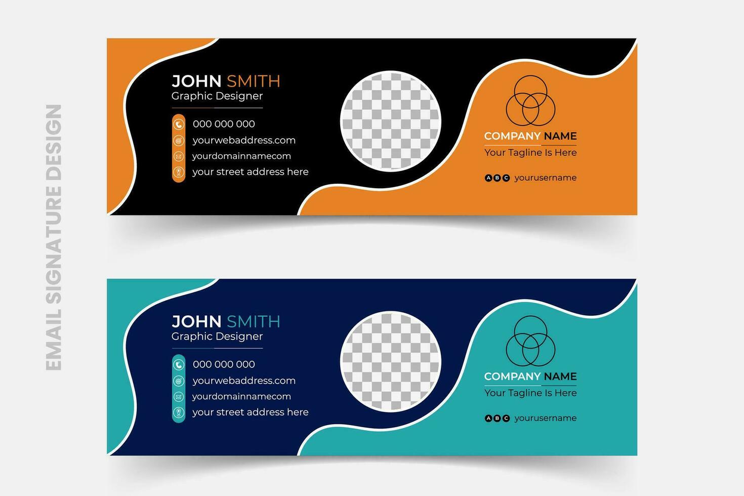 Abstract and colorful email signature template design. Professional email signature template with modern and minimal layout vector