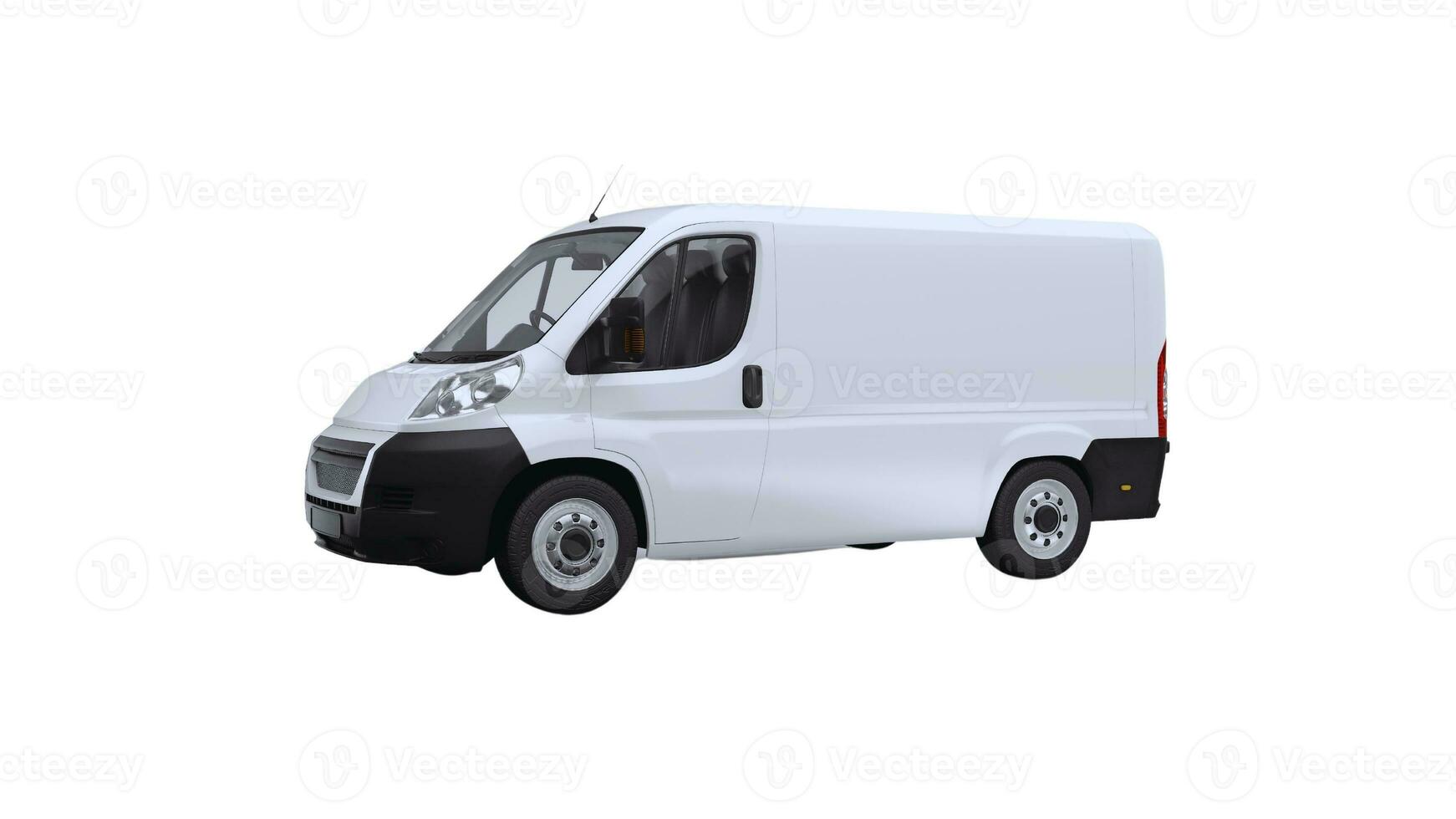 Editable Delivery Van Mockup, Realistic Cargo Transportation Vehicle Template Isolated on White Background for Branding and Advertising Design photo