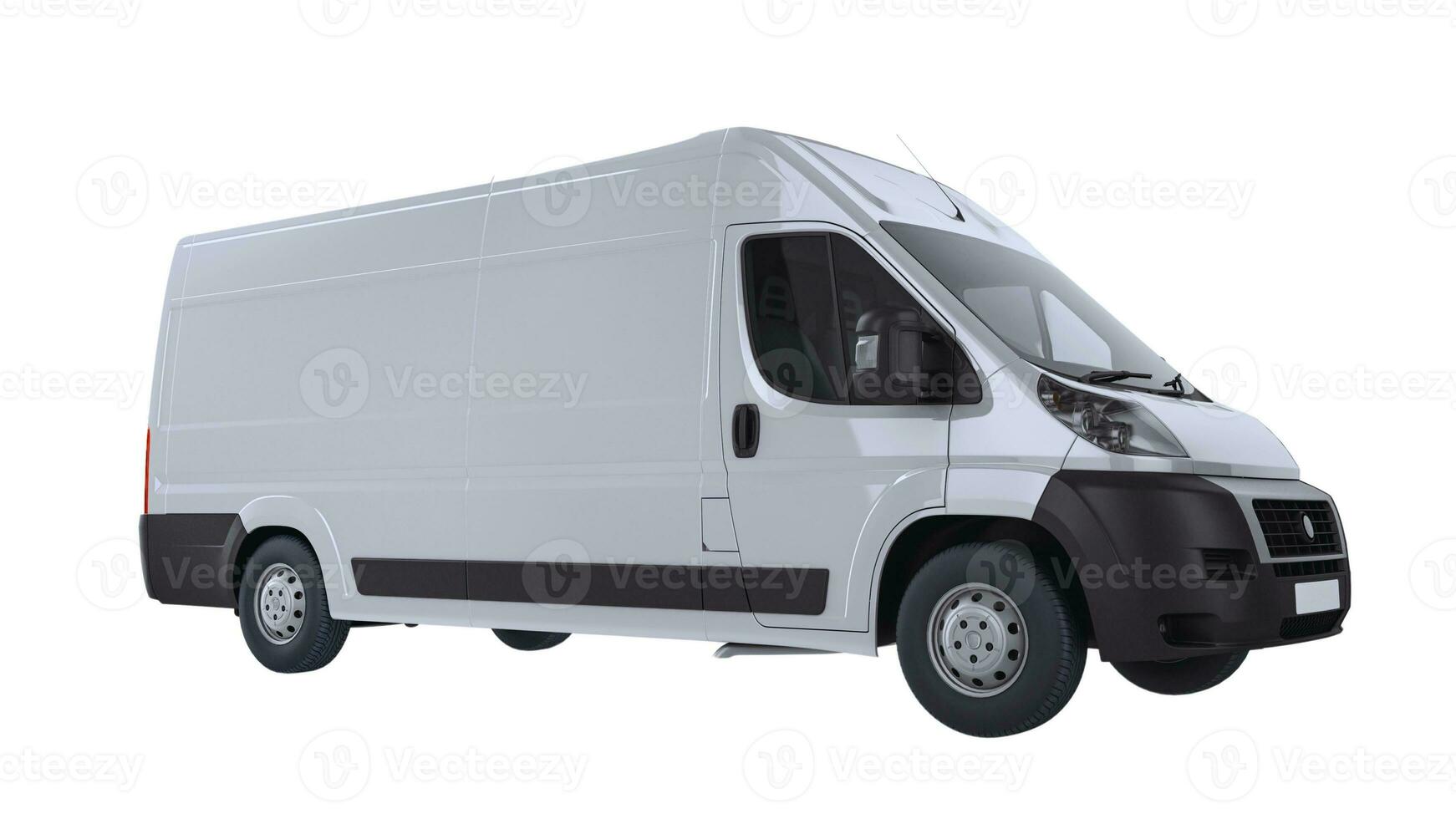 Editable Delivery Van Mockup, Realistic Cargo Transportation Vehicle Template Isolated on White Background for Branding and Advertising Design photo