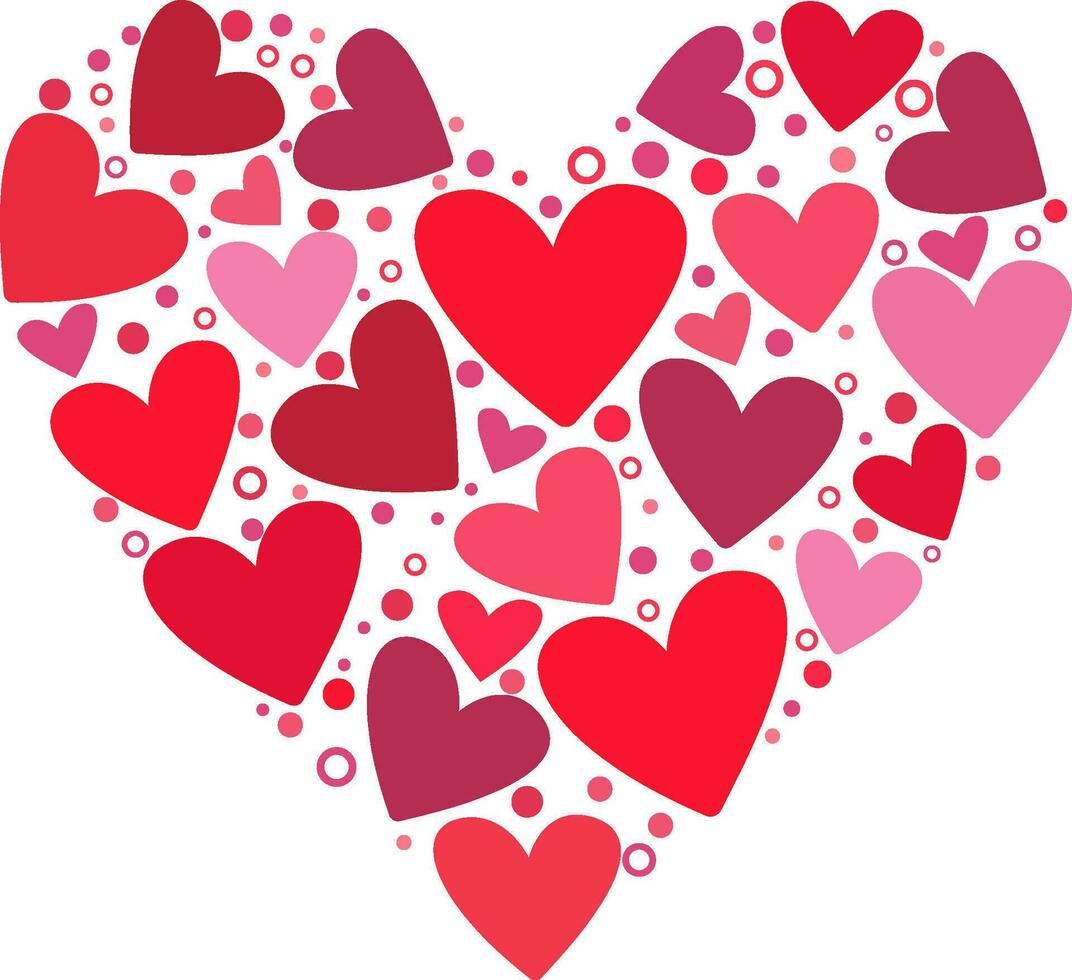 An illustration of a heart with an abstract ornament highlighted on a transparent background.  valentine's day. Splashes of pink confetti in the shape of a heart. vector