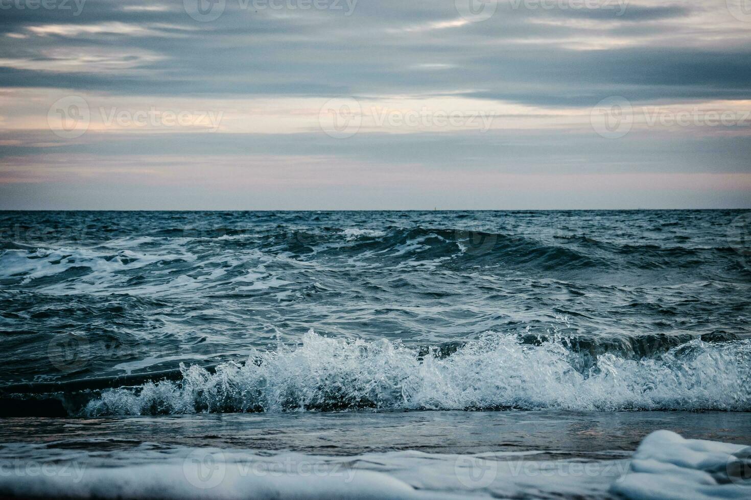 Stormy Mediterranean sea water landscape photo. Beautiful nature scenery photo