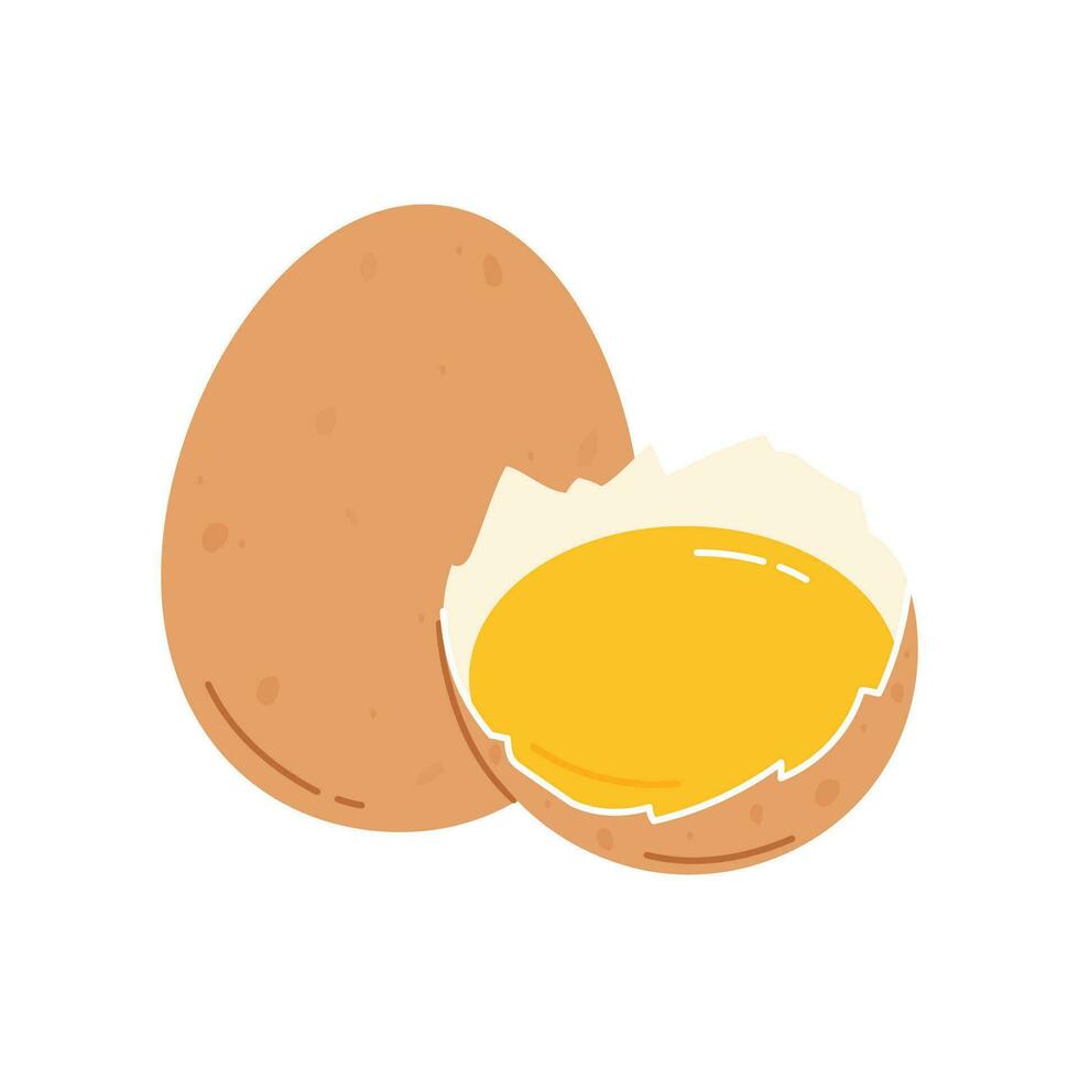 Raw egg isolated on white background. Flat vector illustration