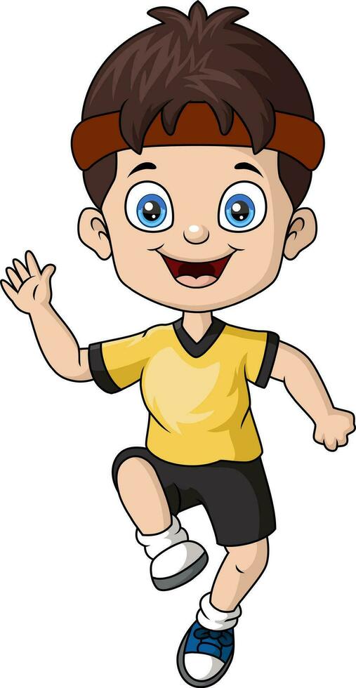 Cute little boy cartoon running vector
