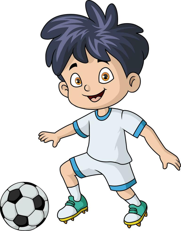 Cute little boy cartoon playing football vector