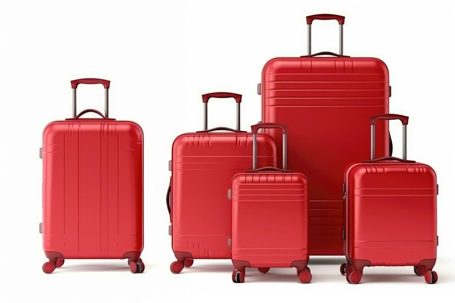 AI generated set of red travel suitcases on a white background. vacation journey concept, Time to travel photo