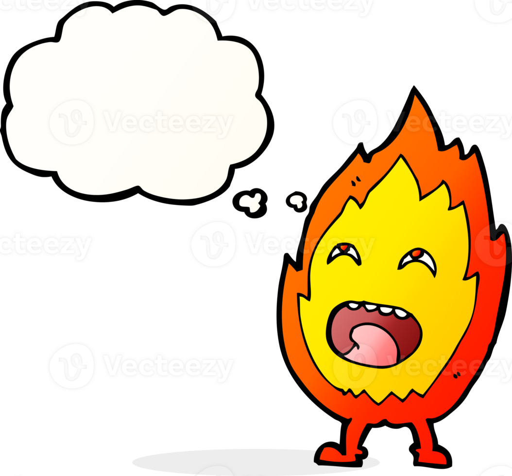 cartoon flame character with thought bubble png