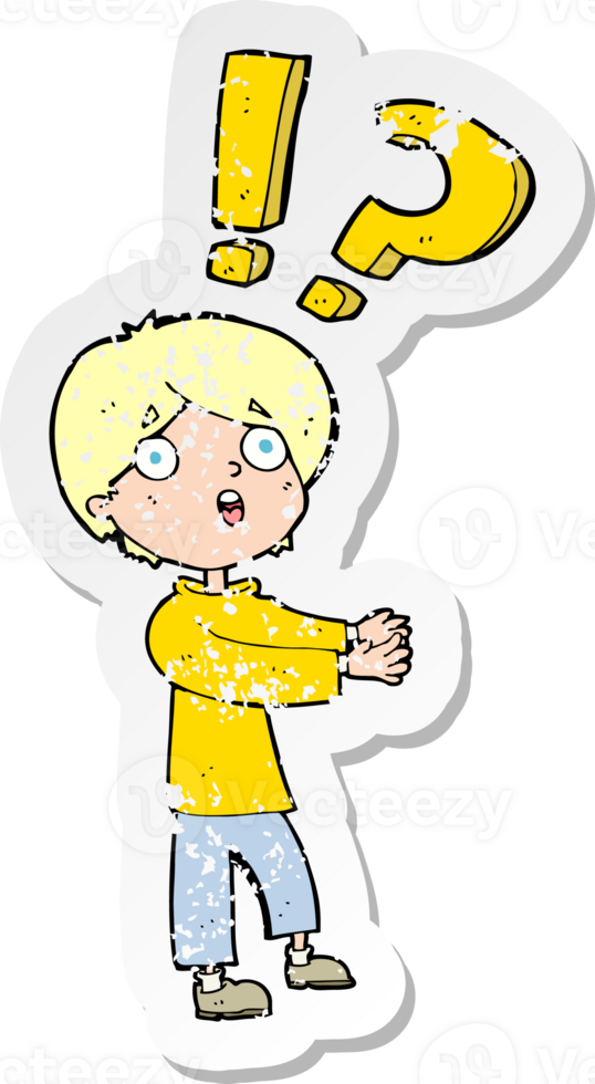 retro distressed sticker of a cartoon confused man png