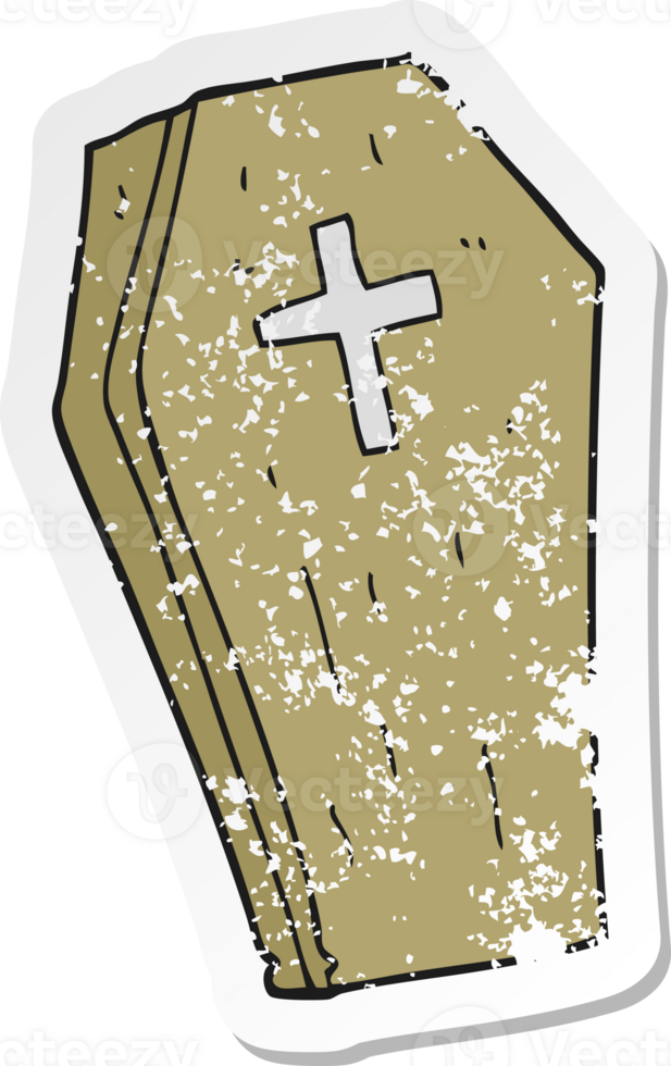 retro distressed sticker of a cartoon spooky coffin png