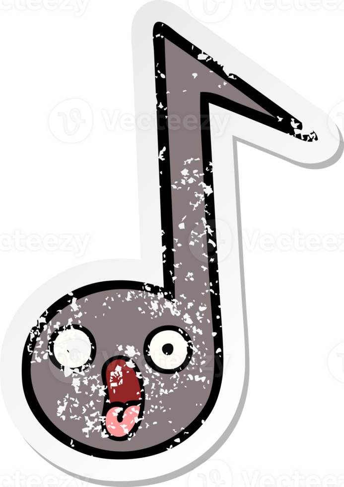 distressed sticker of a cute cartoon musical note png