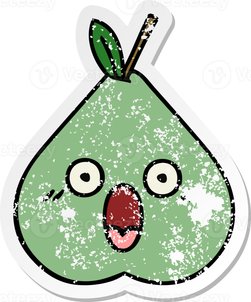 distressed sticker of a cute cartoon green pear png