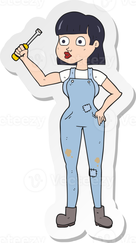 sticker of a cartoon female mechanic png