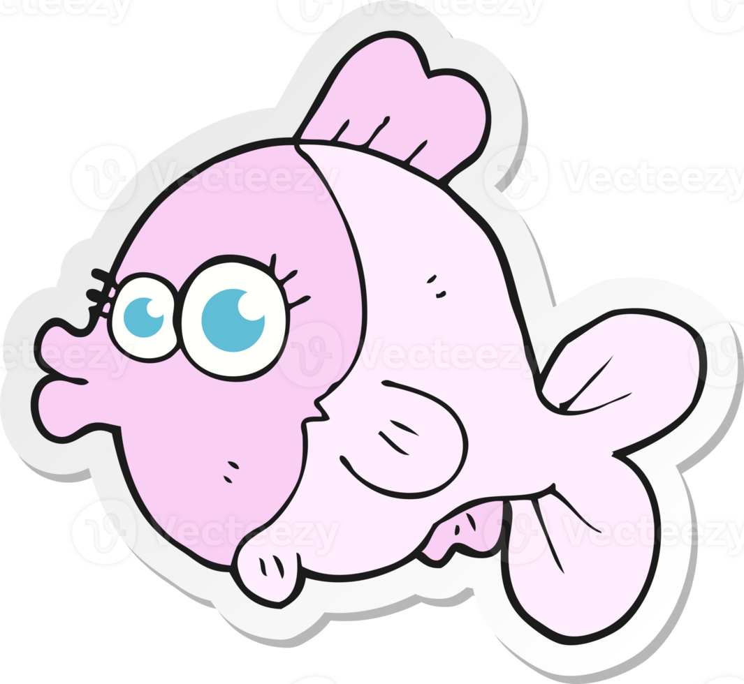 sticker of a funny cartoon fish with big pretty eyes png