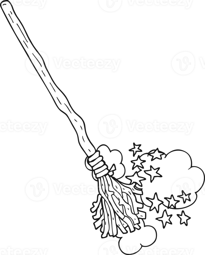 black and white cartoon magical broom png