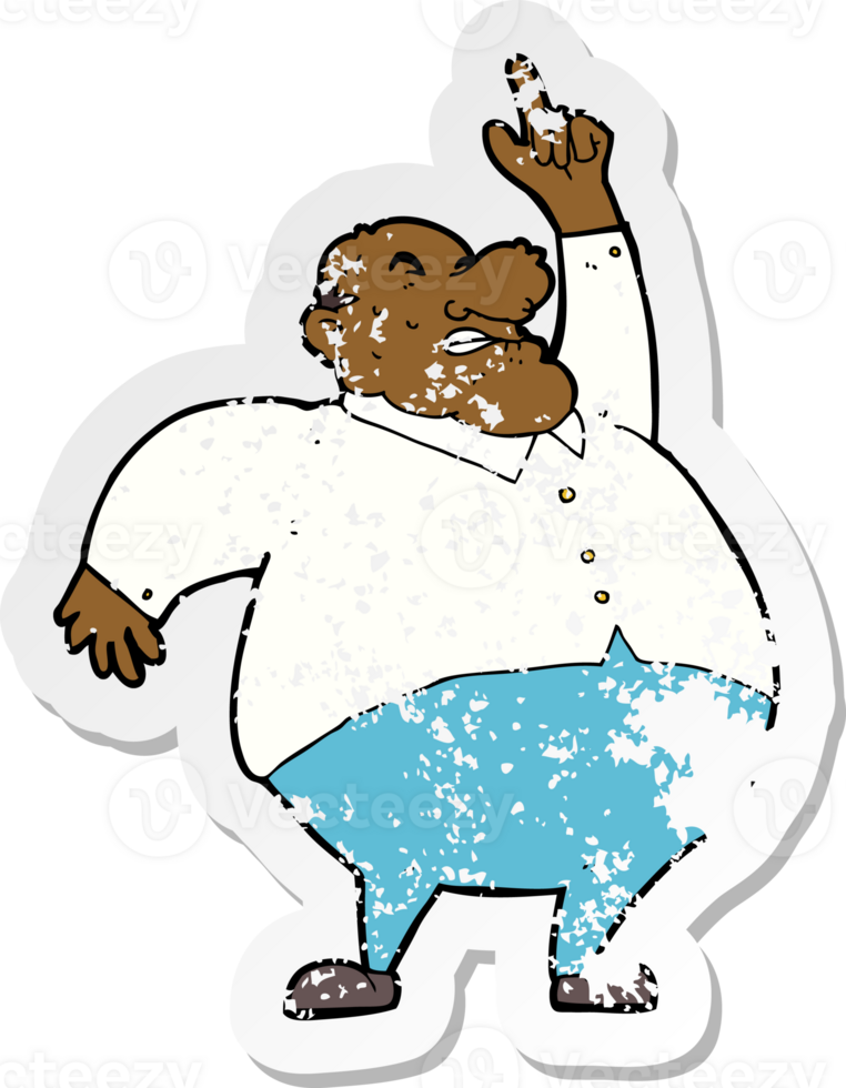 retro distressed sticker of a cartoon big fat boss png