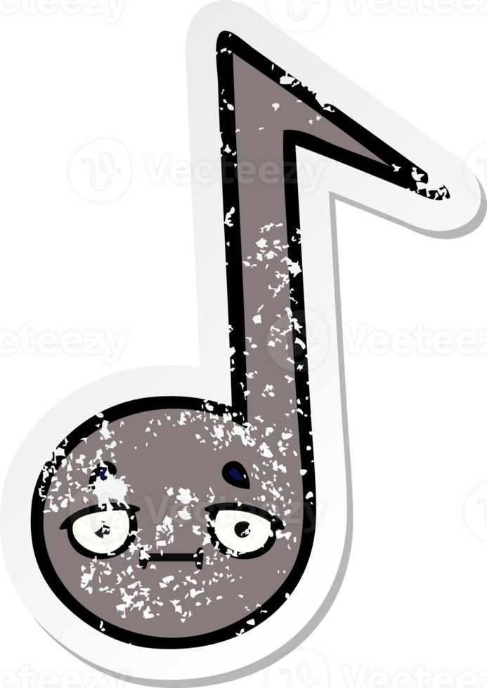 distressed sticker of a cute cartoon musical note png
