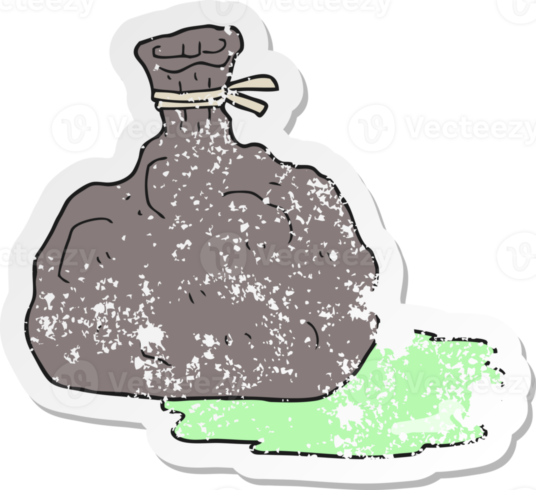 retro distressed sticker of a cartoon bag of garbage png
