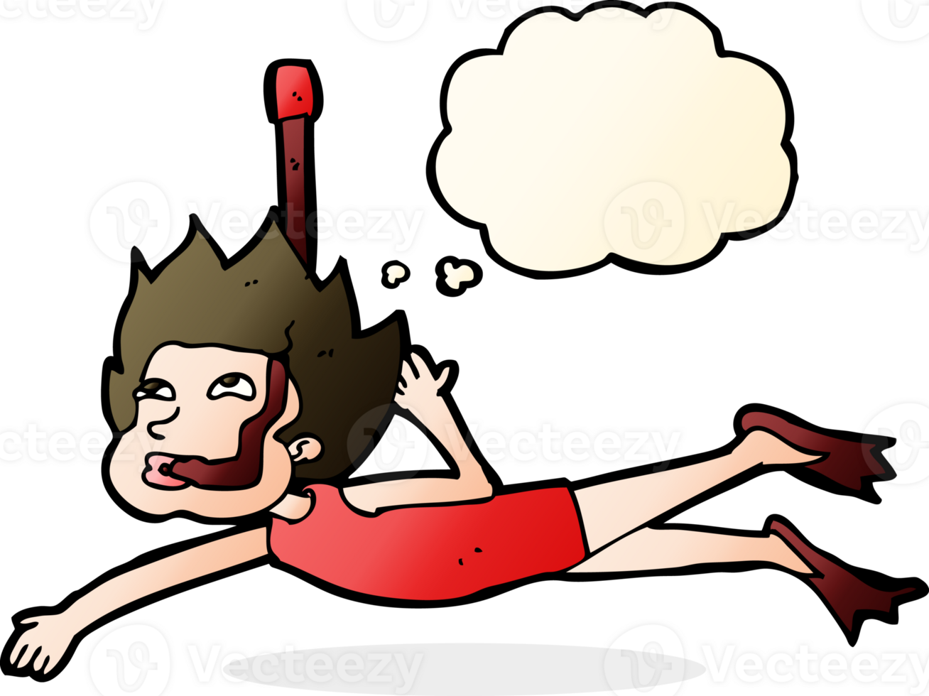 cartoon swimmer with snorkel with thought bubble png
