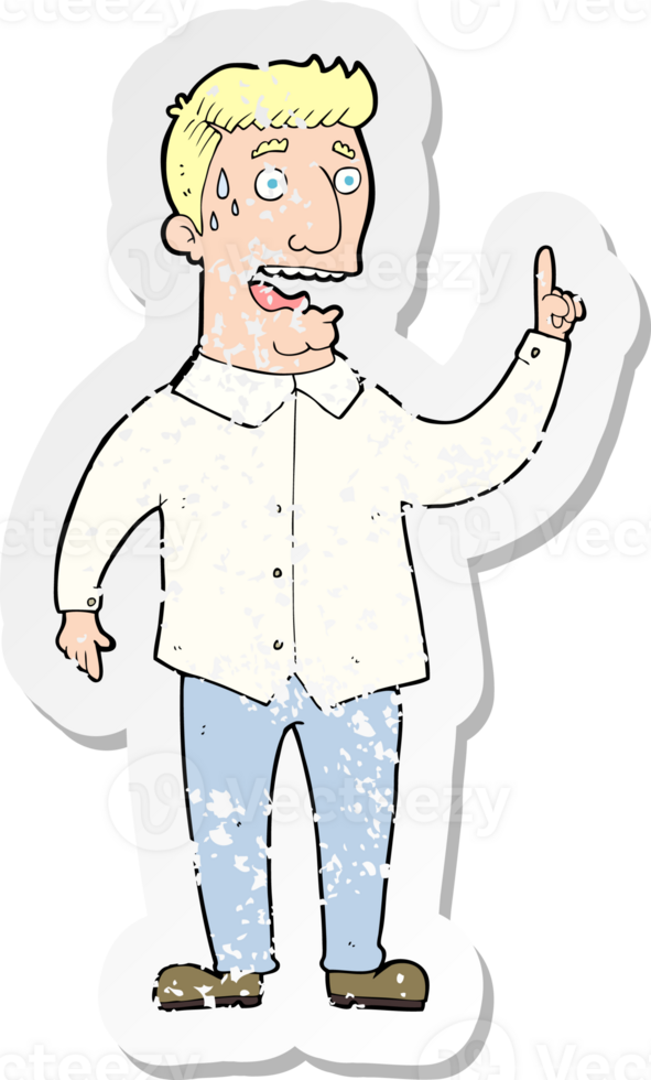 retro distressed sticker of a cartoon stressed man png
