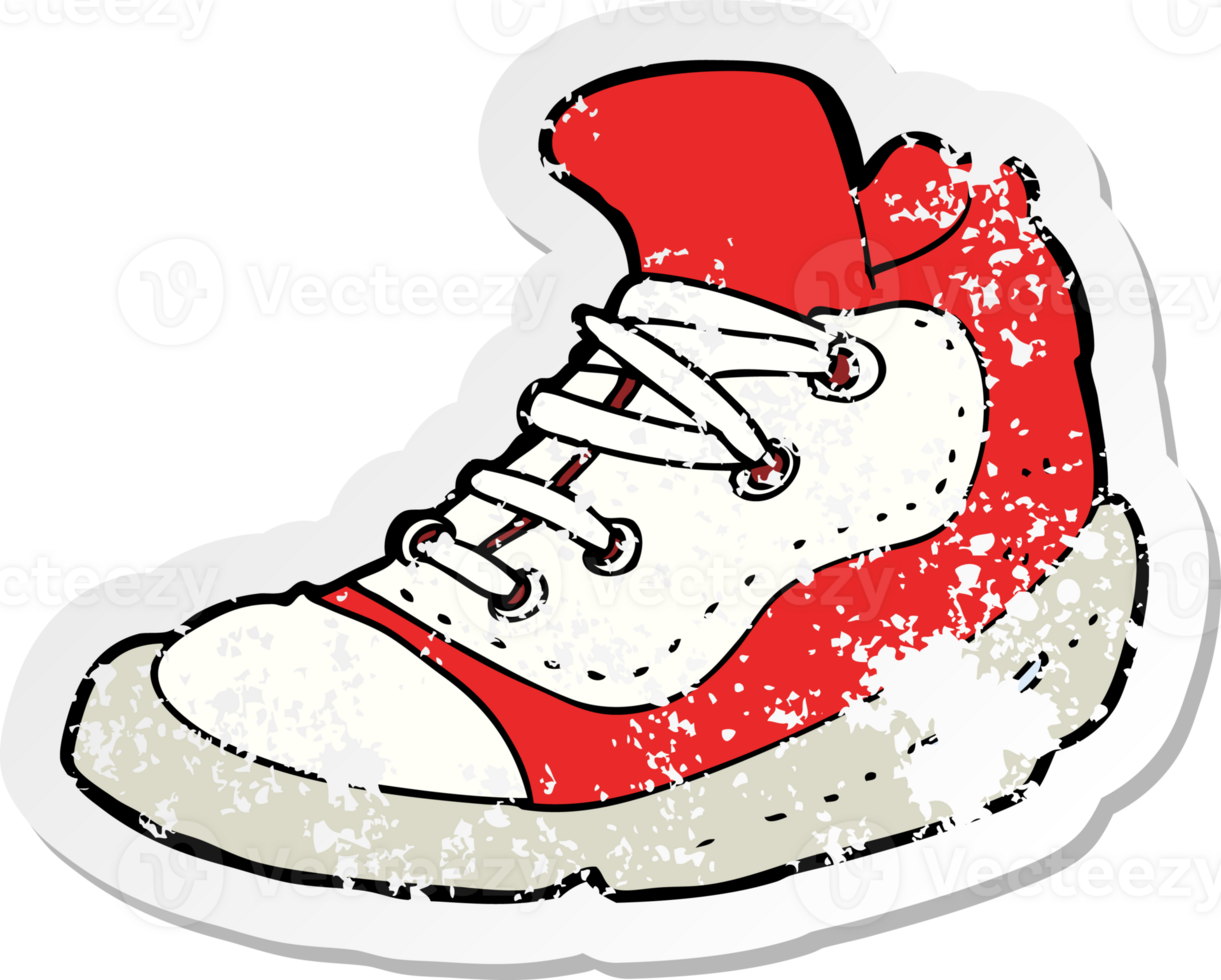 retro distressed sticker of a cartoon sneaker png