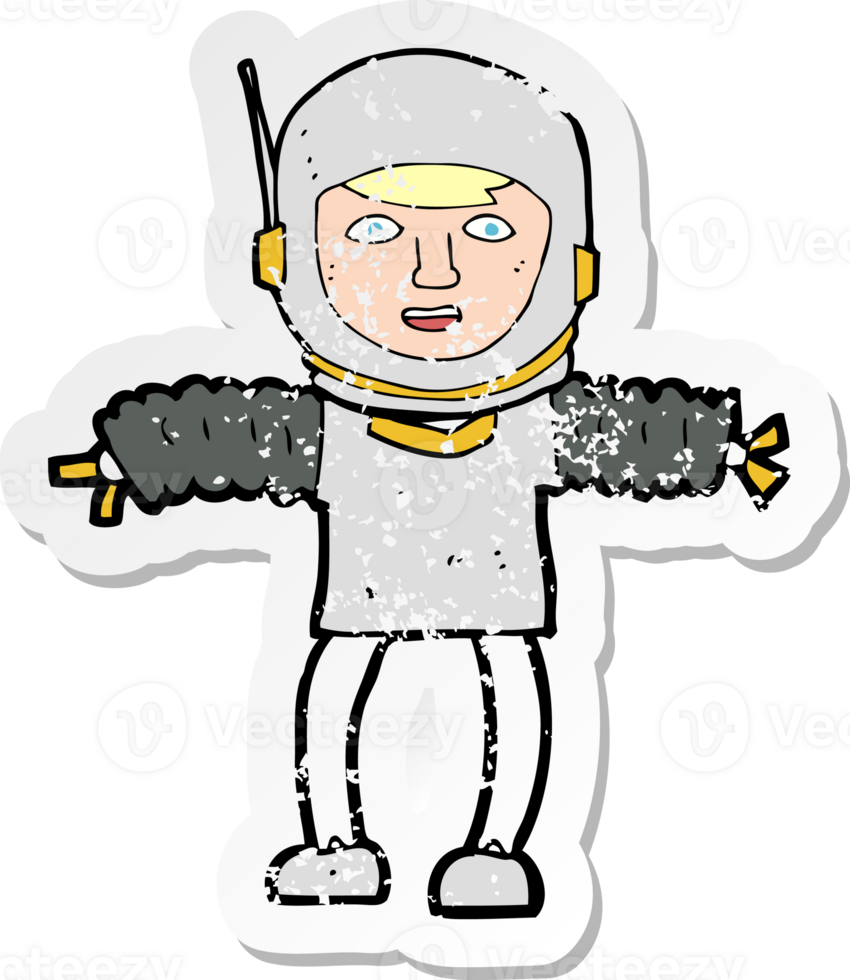 retro distressed sticker of a cartoon astronaught png