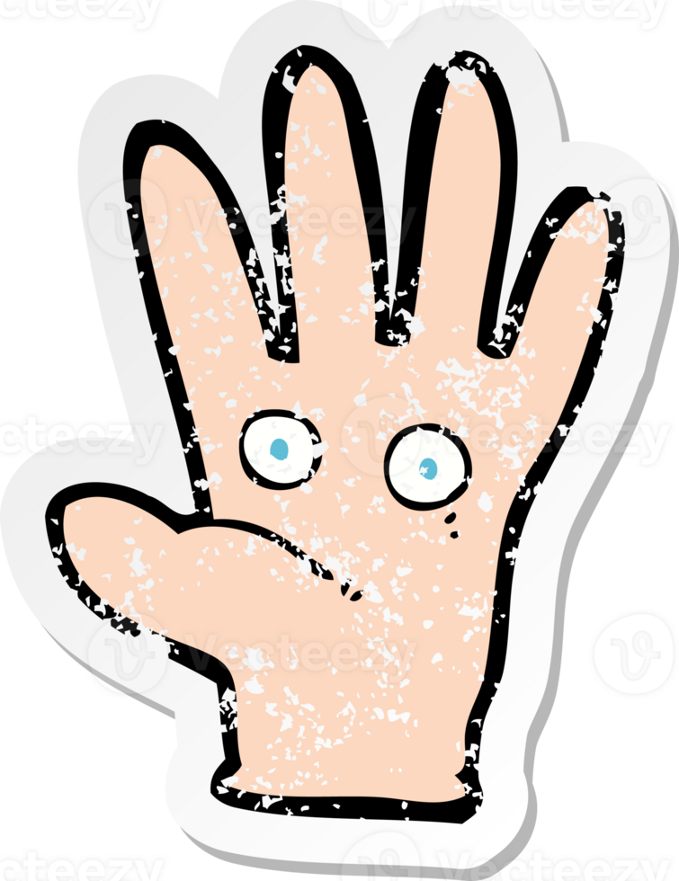 retro distressed sticker of a cartoon hand with eyes png