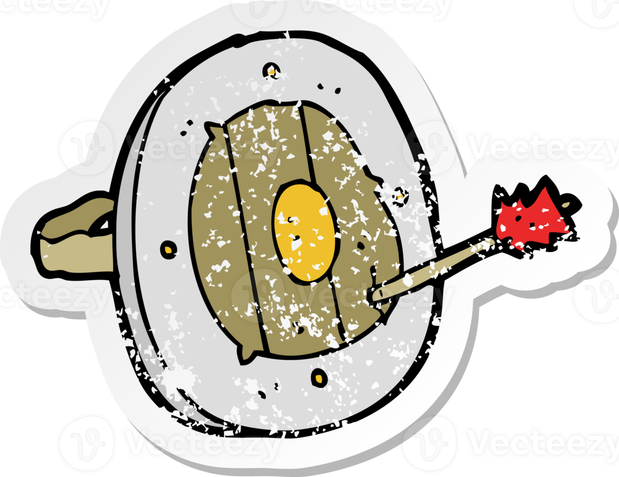 retro distressed sticker of a cartoon shield with arrow png