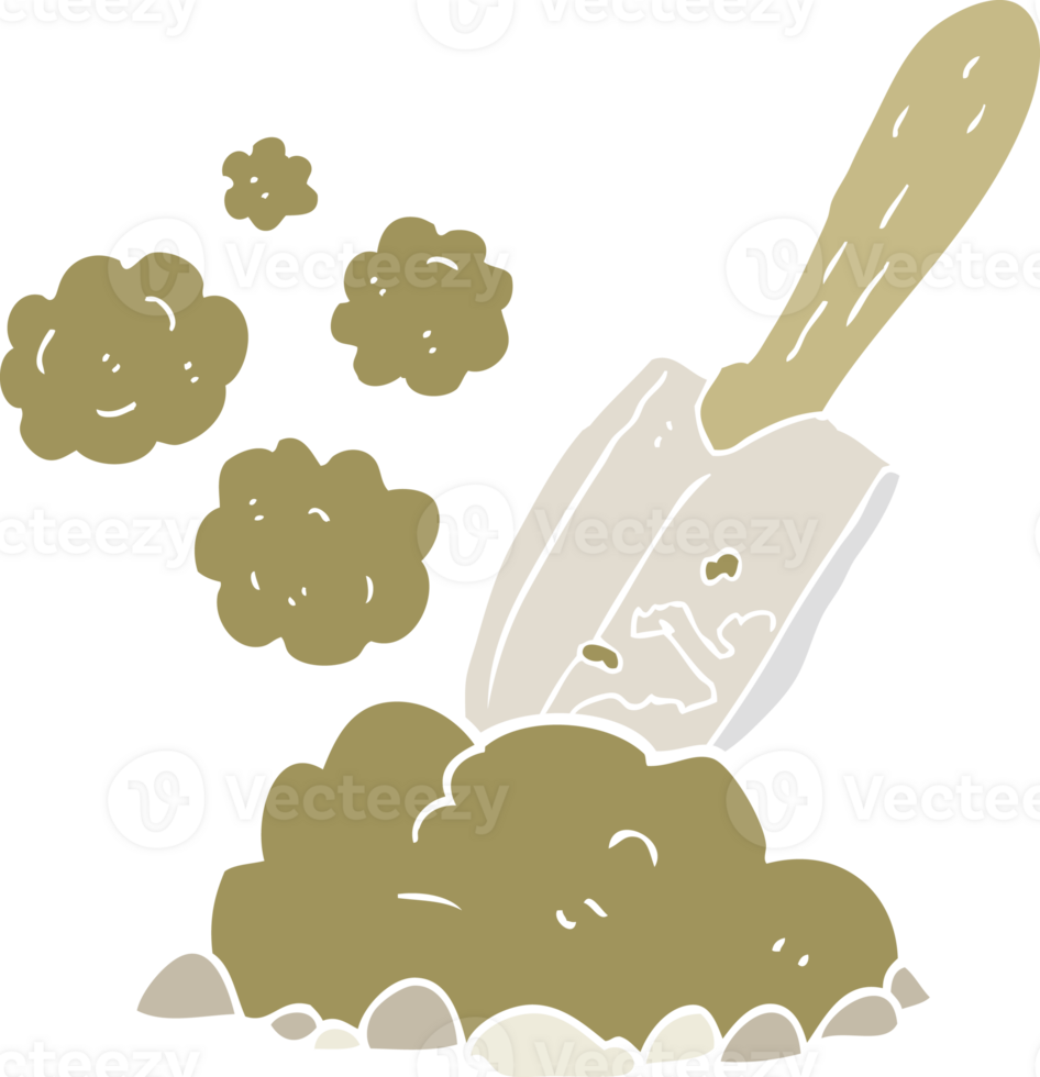 flat color illustration of a cartoon trowel digging earth png