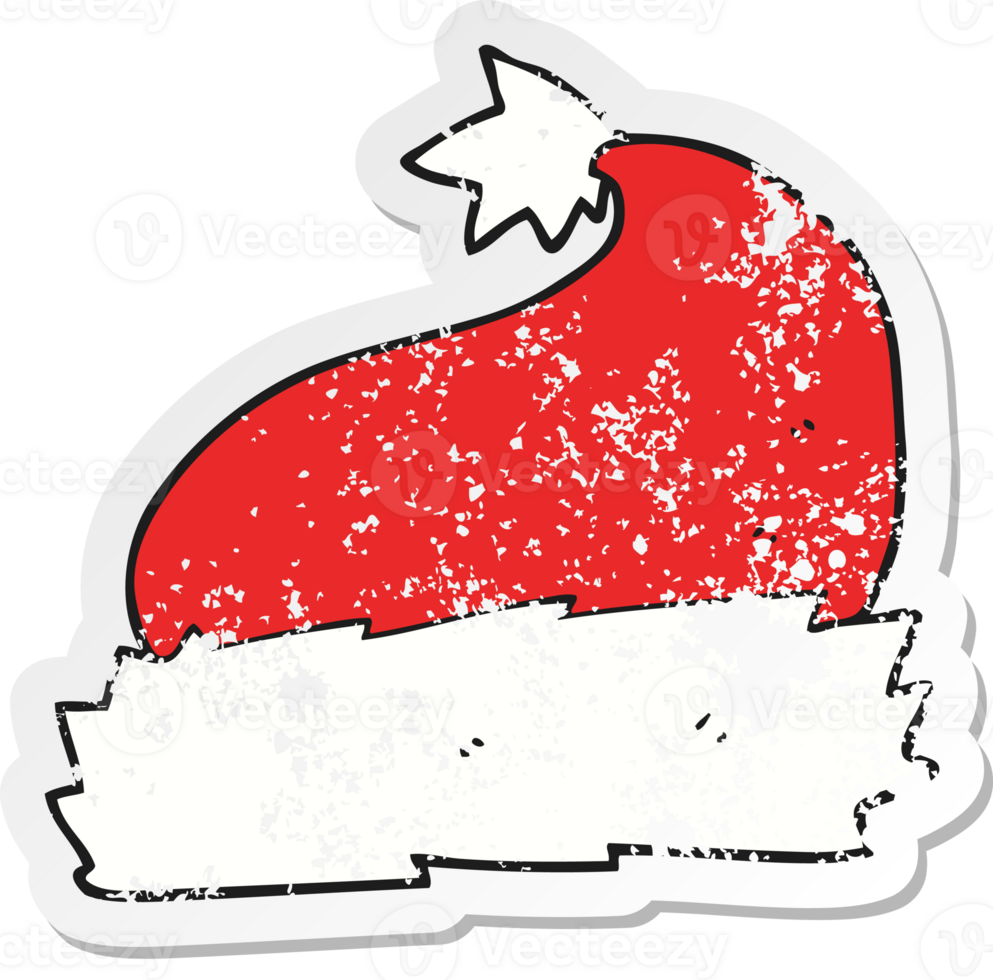 retro distressed sticker of a cartoon christmas hat png