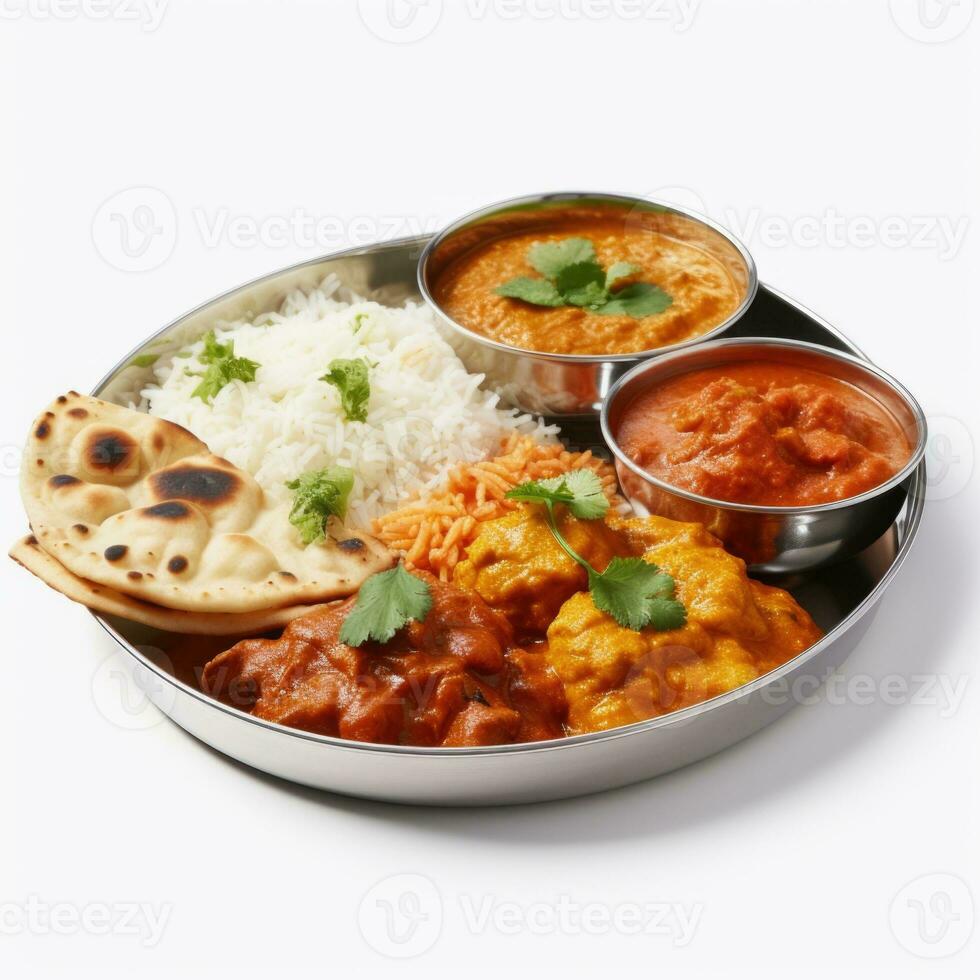 indio estilo comida comida almuerzo en blanco antecedentes foto