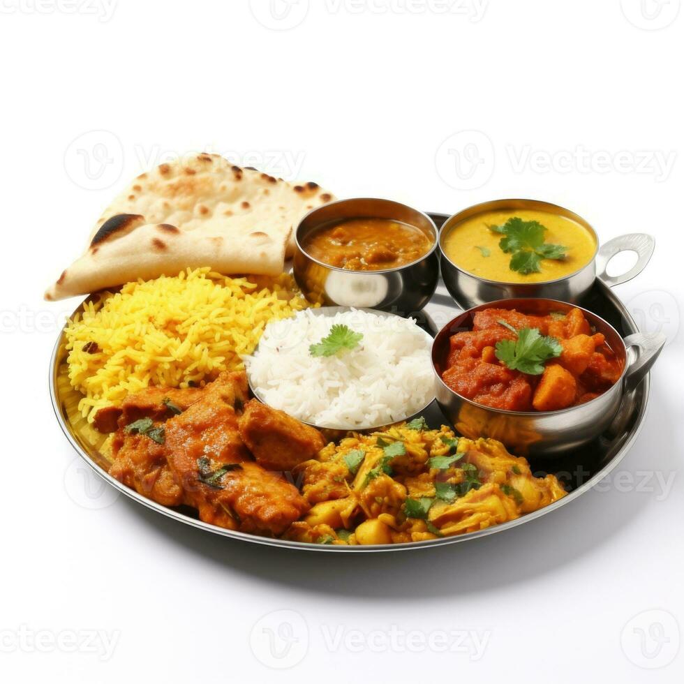 Indian style food meal lunch in white background photo