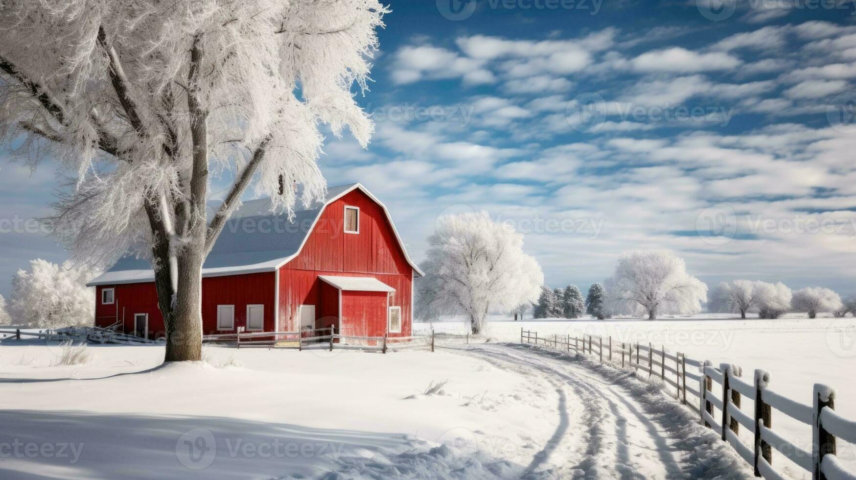 AI generated Scene of countryside covered with snow photo