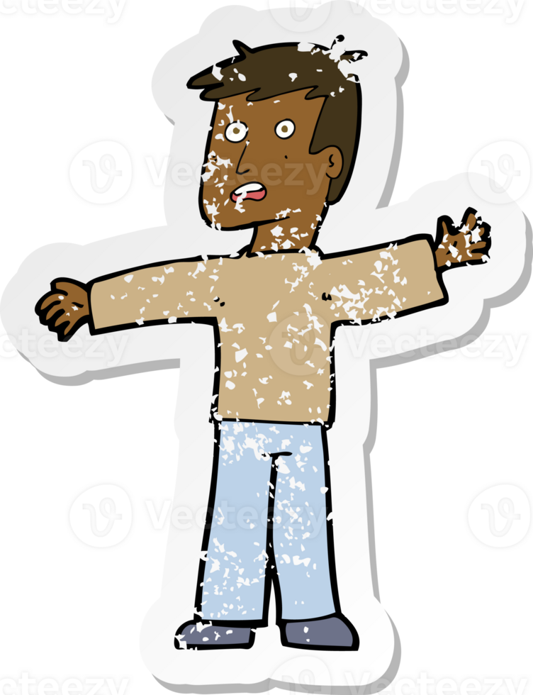retro distressed sticker of a cartoon surprised man png